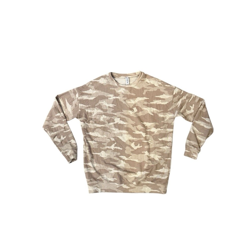 ATHLETA WOMENS TAN‎ CAMO PRINT SWEATSHIRT WOMENS Sz XS